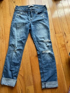 Abercrombie & Fitch Men's Distressed Medium Blue Skinny Jeans